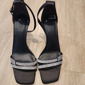 Black Square Toe Suede Strap Sandal